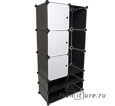 Кубический шкаф из 10 модулей с дверцами и перекладиной для одежды
